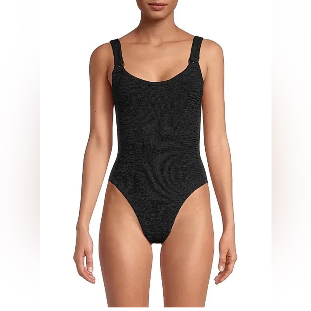 NWOT HUNZA G DOMINO ONE-PIECE SWIMSUIT BLACK WOMEN'S ONE SIZE